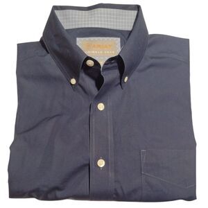 Ariat Men's Wrinkle Free Long Sleeve Solid Button Down Shirt L Large Navy Blue